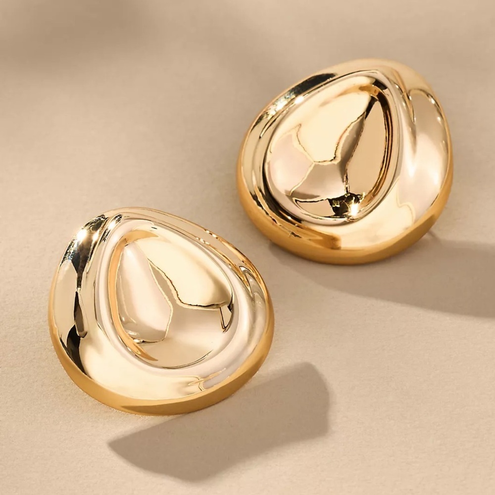 Anthropologie Gold Tone Indented Oval Bean Earrings Women's